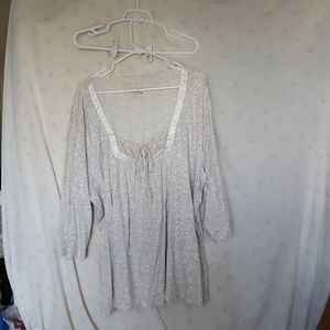 Plus size white/ gray cotton blouse